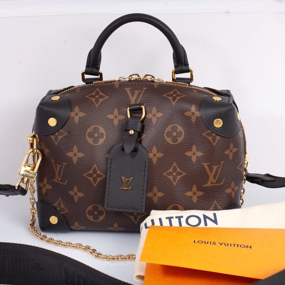 Authentic Louis Vuitton Black/Brown Monogram Petite Malle Souple Shoulder Bag - Picture 1 of 10